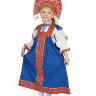 Русский народный костюм "Забава" детский льняной синий сарафан и блузка 7-12 лет