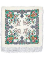 Павлопосадский шерстяной платок с шелковой бахромой «Ласковое утро», рисунок 1397-2