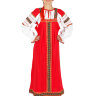 Русский народный костюм "Забава" для танцев льняной красный сарафан и блузка XL-XXXL