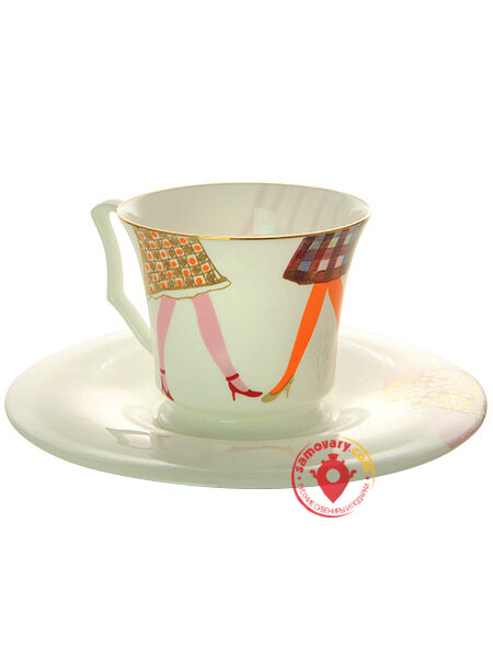 Чашка с блюдцем кофейная форма Юлия рисунок Shopping 1 Императорский фарфоровый завод