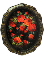 Поднос с росписью "Красные розы на черном фоне" 38*30 см, арт. А-5.28